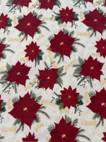 Christmas Red Poinsettia on White Cotton