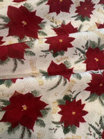 Christmas Red Poinsettia on White Cotton