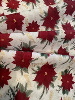 Christmas Red Poinsettia on White Cotton