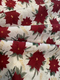 Christmas Red Poinsettia on White Cotton