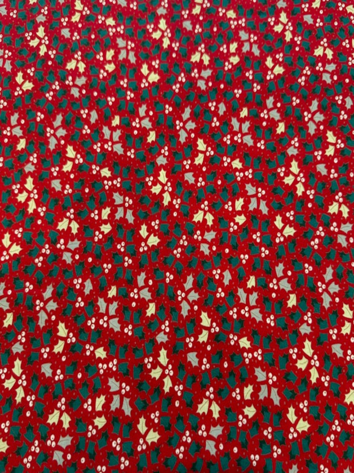 Christmas Mixed Green Small Hollies on Red Cotton&nbsp;