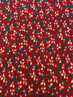 Christmas Mixed Green Small Hollies on Red Cotton&nbsp;