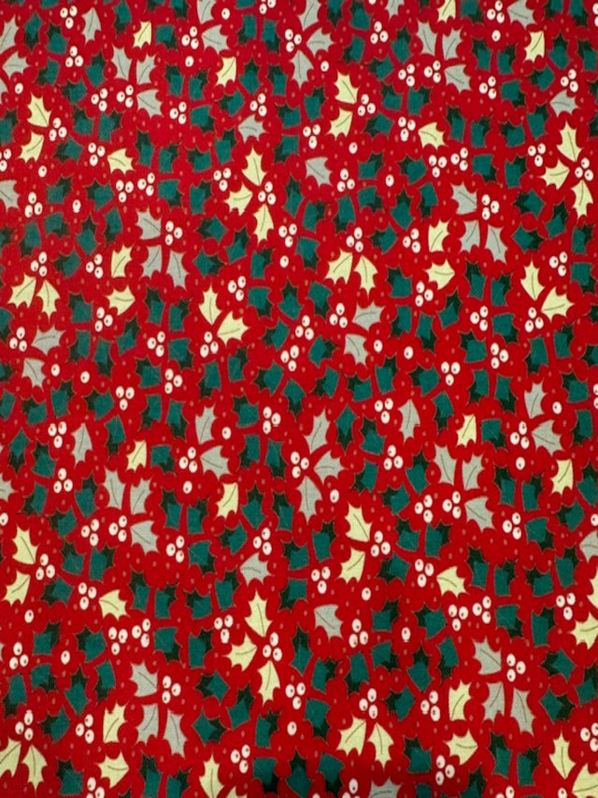 Christmas Mixed Green Small Hollies on Red Cotton&nbsp;