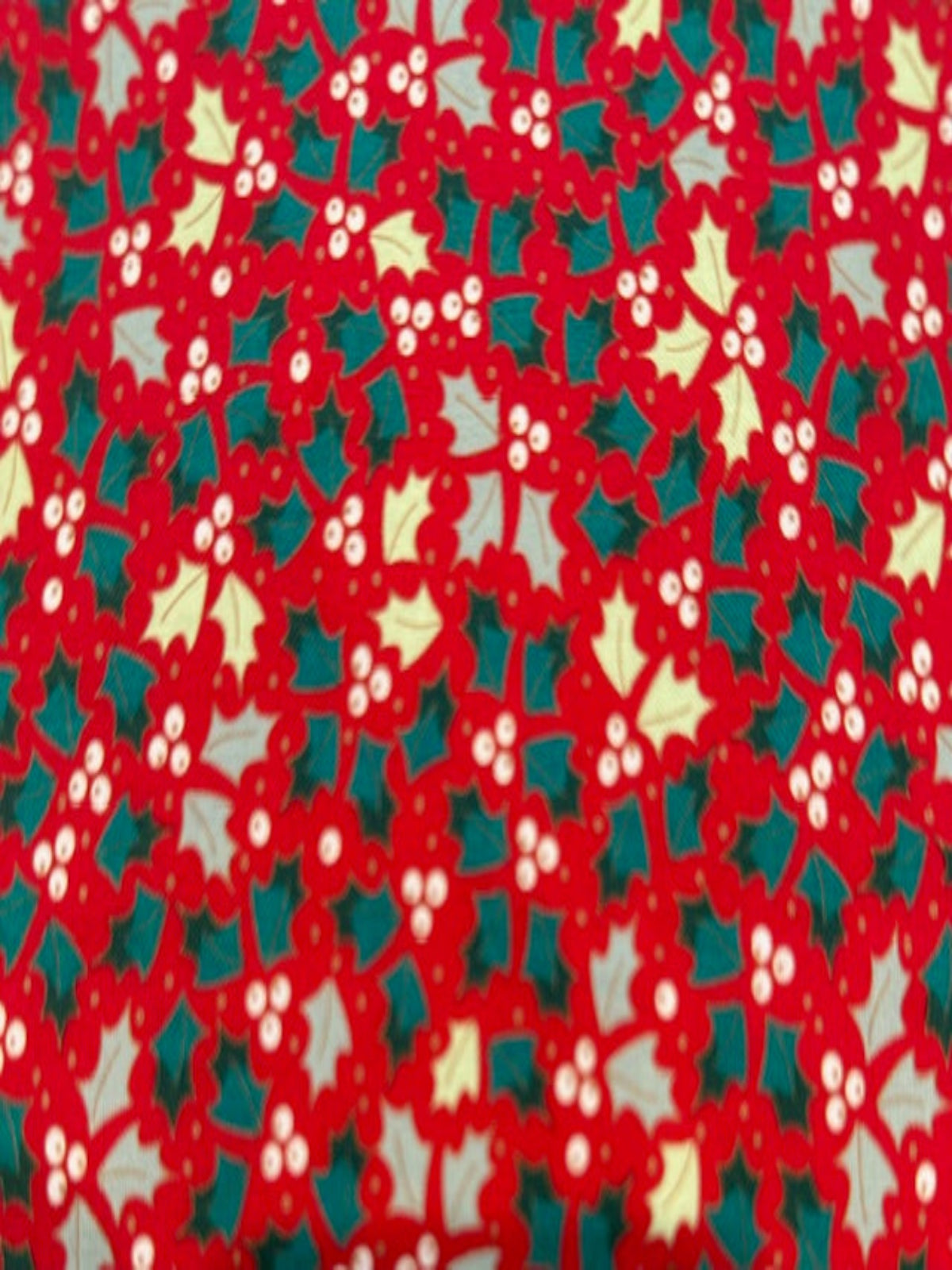 Christmas Mixed Green Small Hollies on Red Cotton&nbsp;