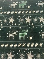 Christmas Green Scandi Reindeers on Dark Green Cotton&nbsp;