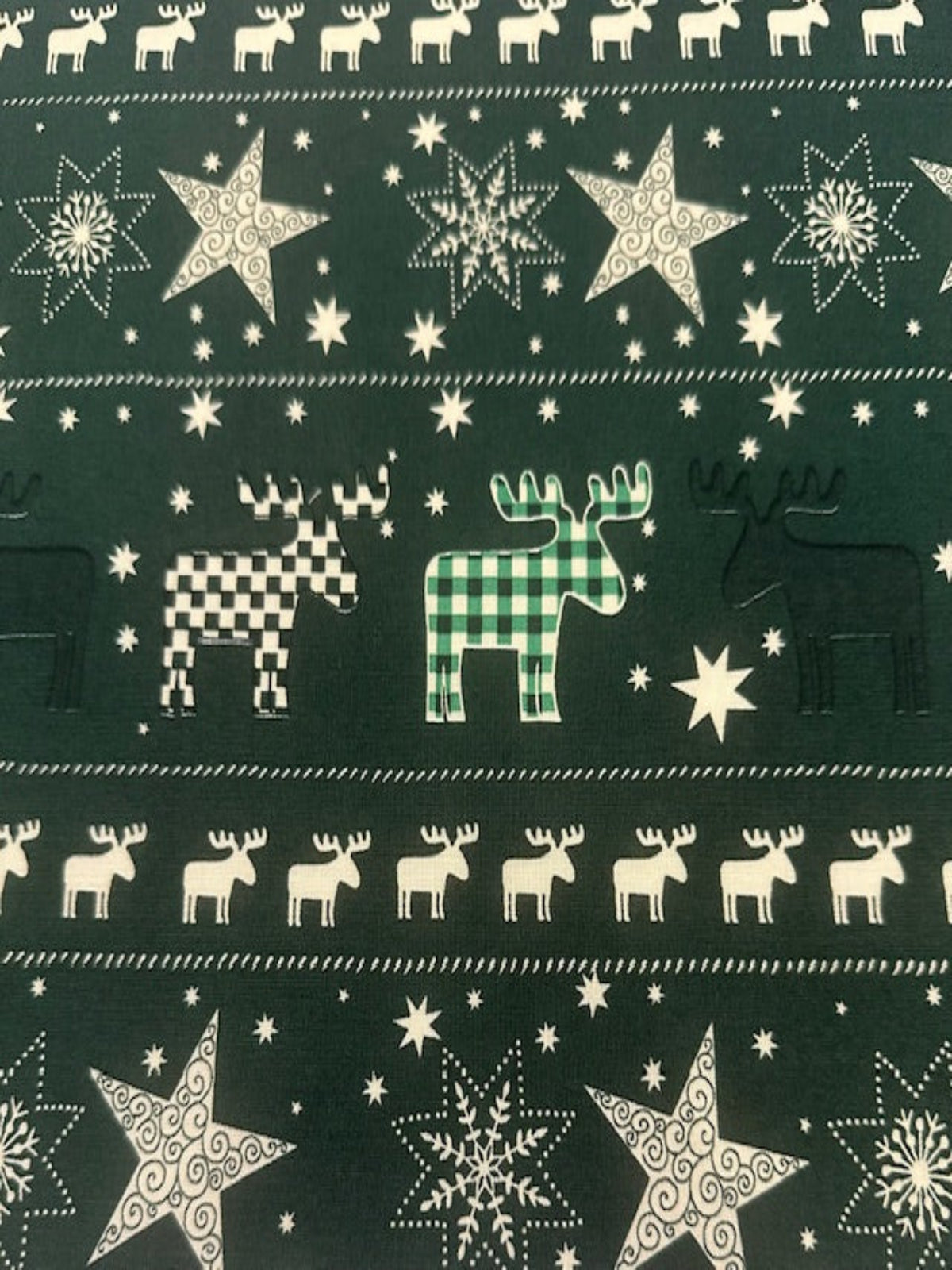 Christmas Green Scandi Reindeers on Dark Green Cotton&nbsp;