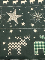 Christmas Green Scandi Reindeers on Dark Green Cotton&nbsp;