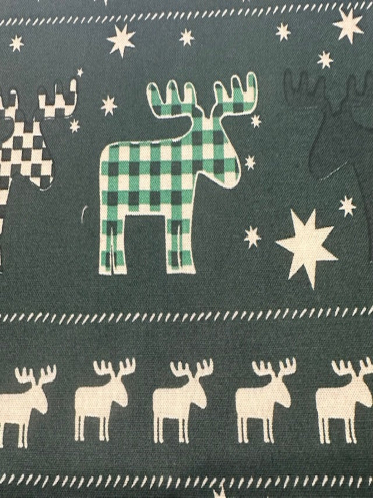 Christmas Green Scandi Reindeers on Dark Green Cotton&nbsp;