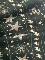 Christmas Green Scandi Reindeers on Dark Green Cotton&nbsp;