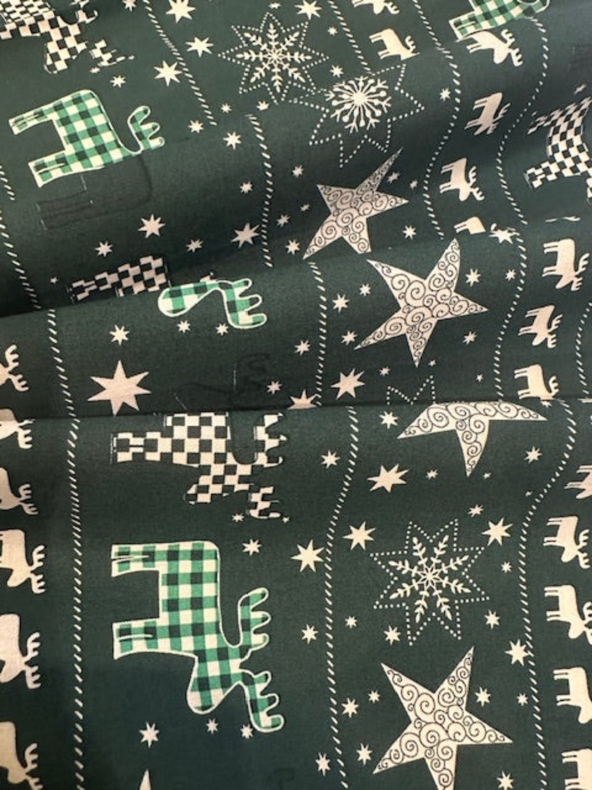 Christmas Green Scandi Reindeers on Dark Green Cotton&nbsp;