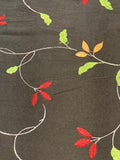 Green/Red/Orange trailing Leaf Embroidery on Black Silk Dupion