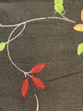 Green/Red/Orange trailing Leaf Embroidery on Black Silk Dupion