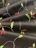 Green/Red/Orange trailing Leaf Embroidery on Black Silk Dupion