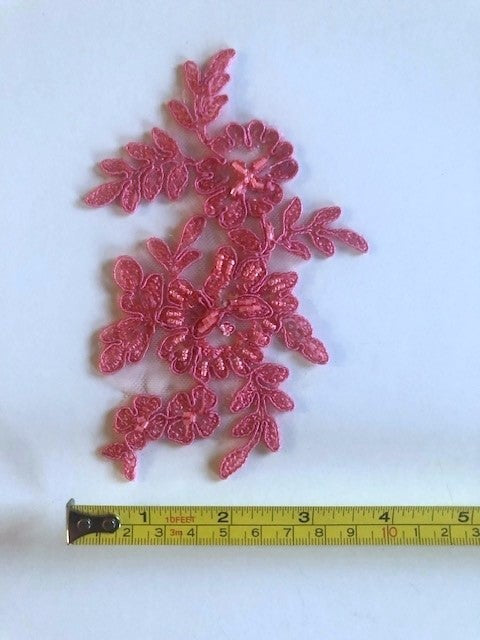 Rose Pink Corded & Beaded Applique