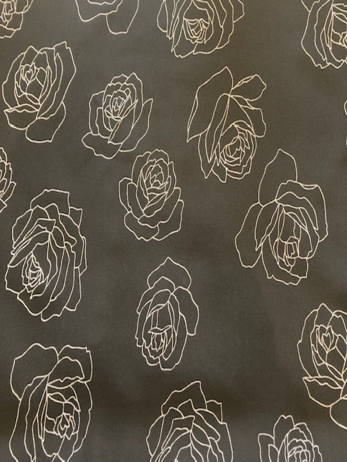 Sketchy Rose on Black Crepe De Chine