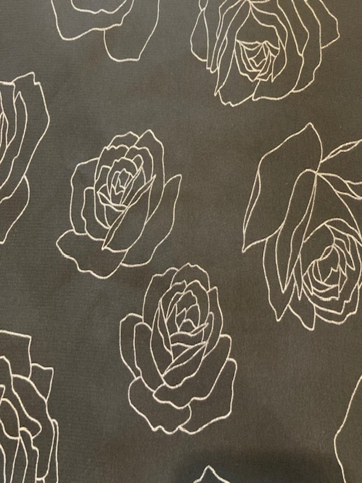 Sketchy Rose on Black Crepe De Chine