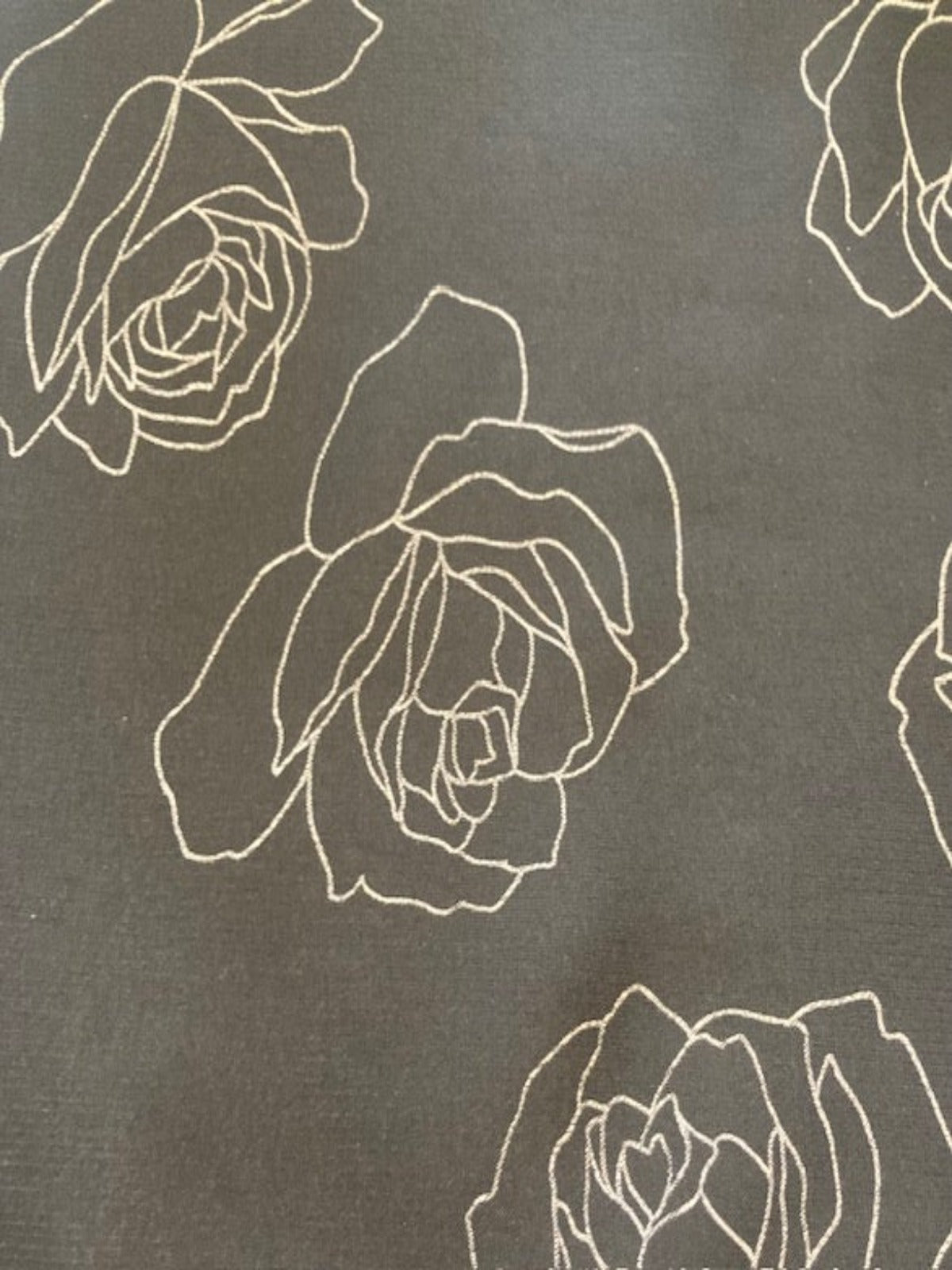 Sketchy Rose on Black Crepe De Chine