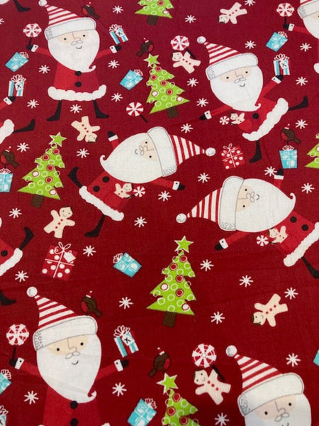 Santa Claus on Red Cotton Poplin