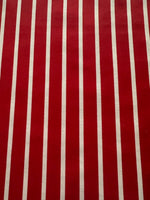 Red Butcher Stripe with stretch. Stripes run along the Fabric.