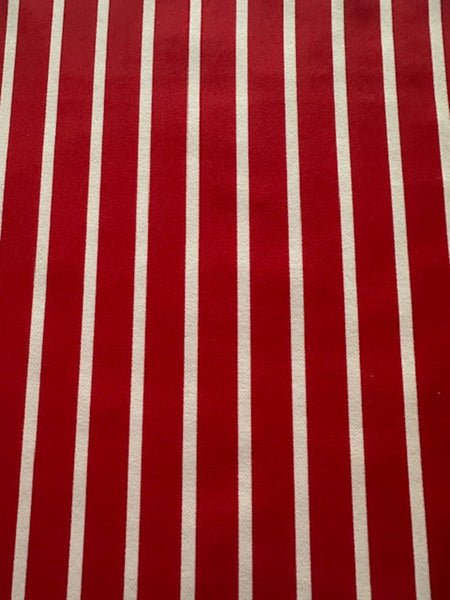 Red Butcher Stripe with stretch. Stripes run along the Fabric.
