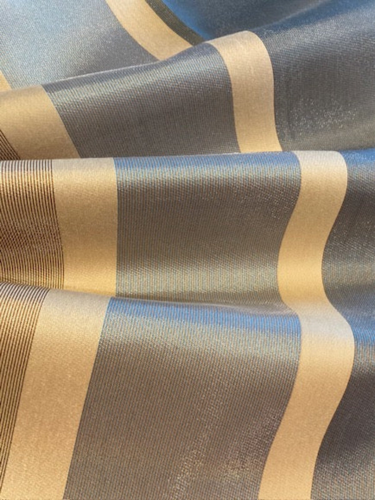 Sage Green/Coffee Woven Stripes. Stripe run across the fabric,