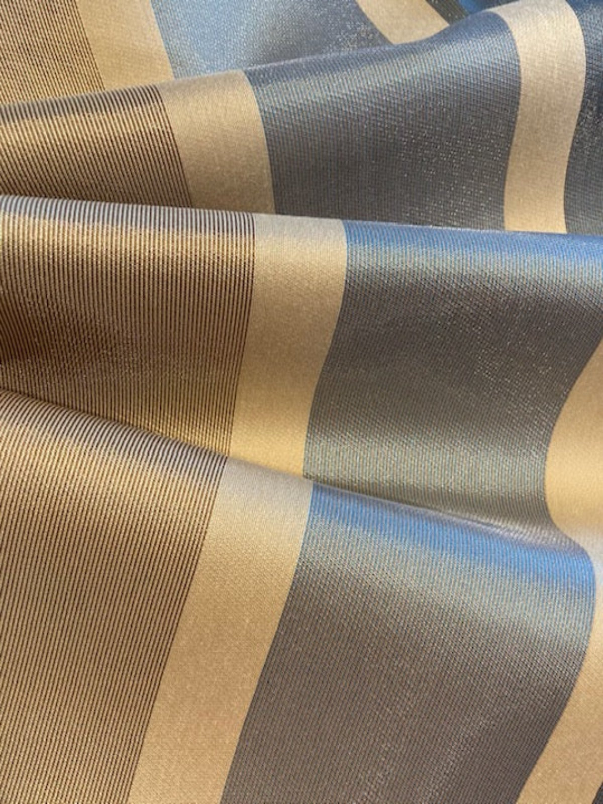 Sage Green/Coffee Woven Stripes. Stripe run across the fabric,