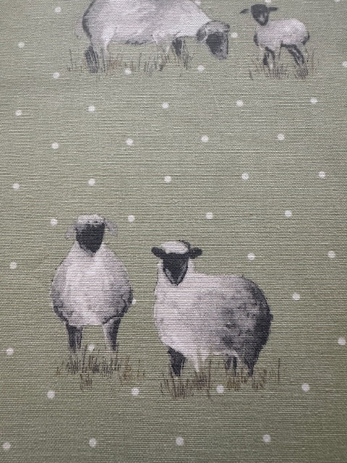Sheep on Spotted Sage Green Cotton Furnishing