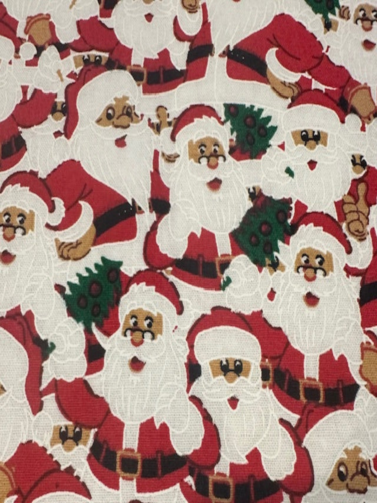 Red & White Santa & Christmas Trees on Cotton