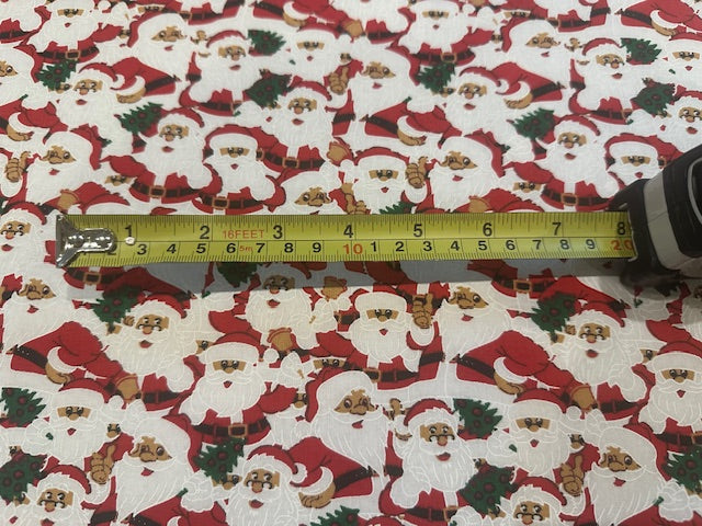 Red & White Santa & Christmas Trees on Cotton