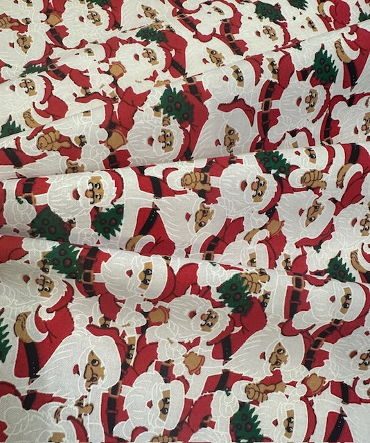 Red & White Santa & Christmas Trees on Cotton
