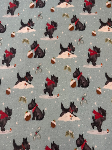 Frosty Paws Scotty Fun Christmas Print on Cotton "Susan Wheeler"
