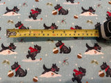 Frosty Paws Scotty Fun Christmas Print on Cotton "Susan Wheeler"