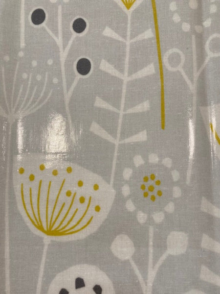Mustard on Light Grey Seed Print on PVC Coated Cotton