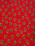 Ditsy Christmas Trees on Red Cotton
