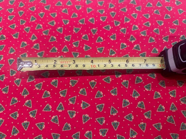 Ditsy Christmas Trees on Red Cotton