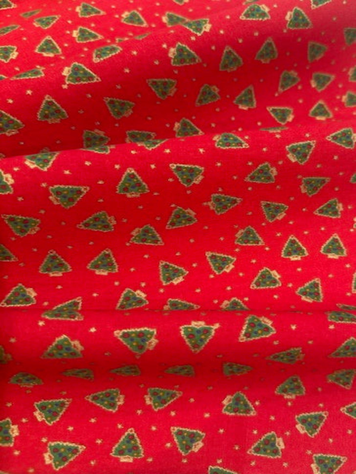 Ditsy Christmas Trees on Red Cotton