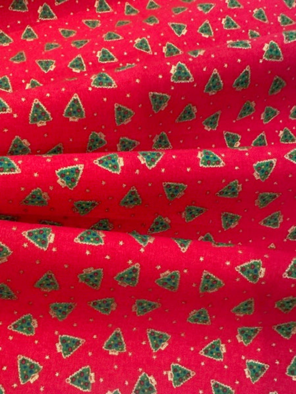 Ditsy Christmas Trees on Red Cotton