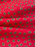 Ditsy Christmas Trees on Red Cotton