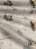 Snoopy on Christmas Sledge on Silver Cotton