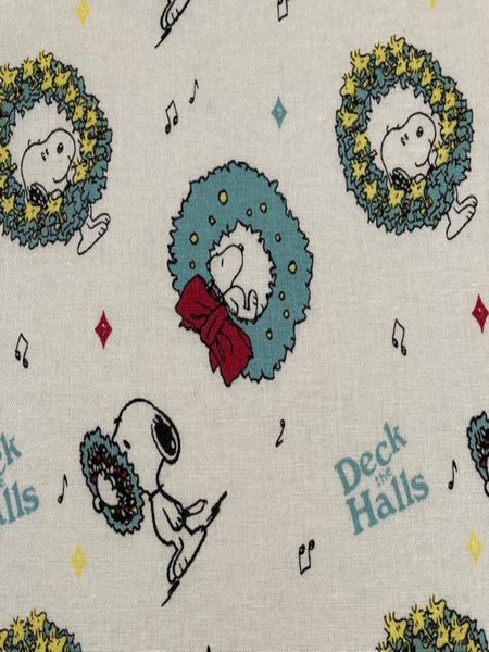 Snoopy "Deck the Halls" on White Cotton