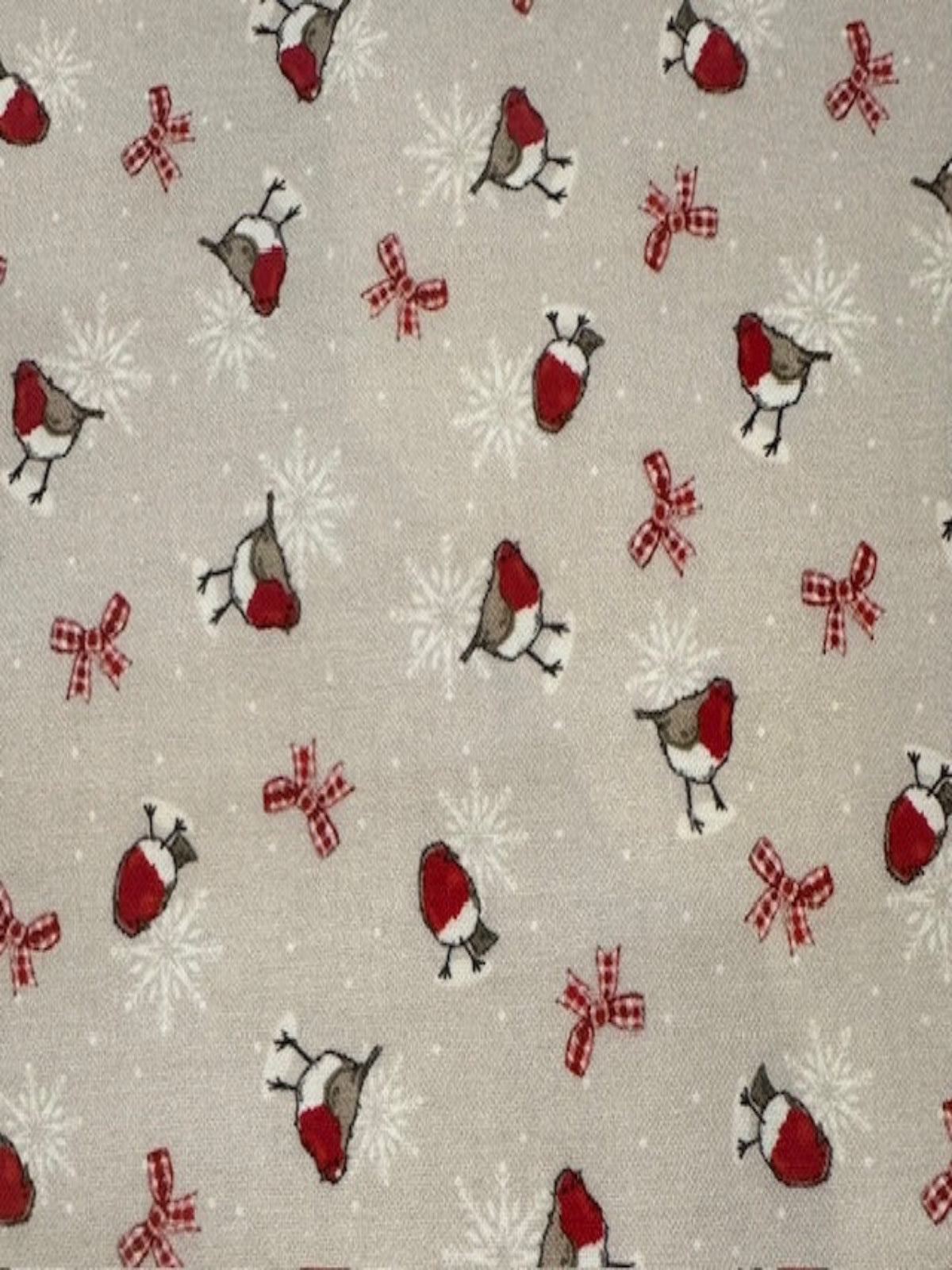 Christmas Frosty Bow & Robin on Cotton " Susan Wheeler"