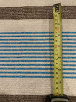 Blue/Brown Woven Stripe on Ivory with Silver Lurex Detail. Stripes run across the fabric.