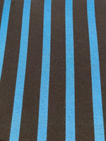 Teal/Black Woven Stripe Dress Weight. Stripes run along the fabric.