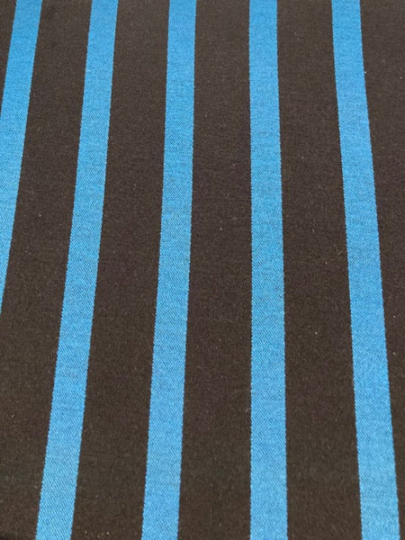 Teal/Black Woven Stripe Dress Weight. Stripes run along the fabric.