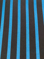 Teal/Black Woven Stripe Dress Weight. Stripes run along the fabric.