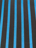 Teal/Black Woven Stripe Dress Weight. Stripes run along the fabric.