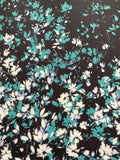 Teal Graduated Scatter Flowers on Navy Crepe De Chine