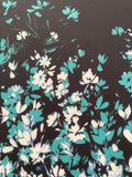 Teal Graduated Scatter Flowers on Navy Crepe De Chine