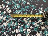 Teal Graduated Scatter Flowers on Navy Crepe De Chine