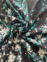 Teal Graduated Scatter Flowers on Navy Crepe De Chine